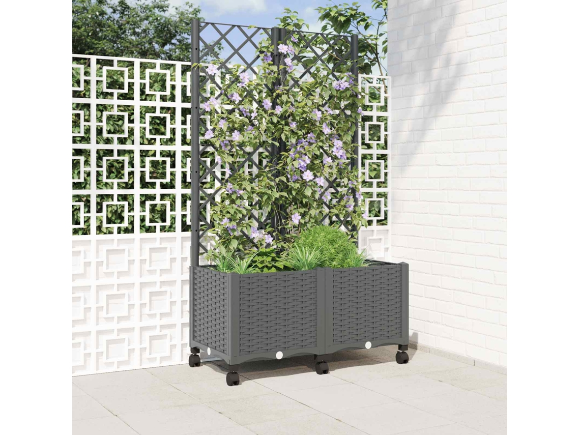 Vidaxl Vaso De Jardim Com Treliça E Rodas Cinzento-claro Pp
