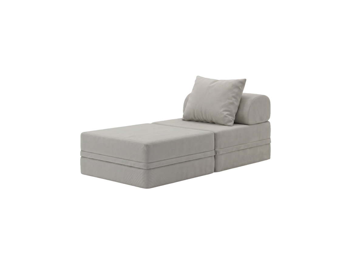 Sofá Modular 1 Lugar + Puff Convertível  Liso Cinza Gelo