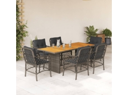 7 Pcs Jogo De Jantar P/ Jardim C/ Almofadões Vime Pe Cinza Dkd Home Decor