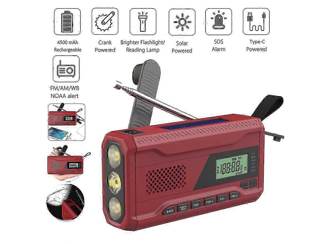 Rádio Meteorológico Portátil Am Fm Noaa, Receptor De Emergência Movido A Energia Solar, Dínamo De Manivela, Bateria De 4500mah E Lanterna Olysi Shop