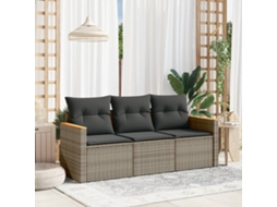 3 Pcs Conjunto Sofás De Jardim C/ Almofadões Vime Pe Cinza Dkd Home Decor