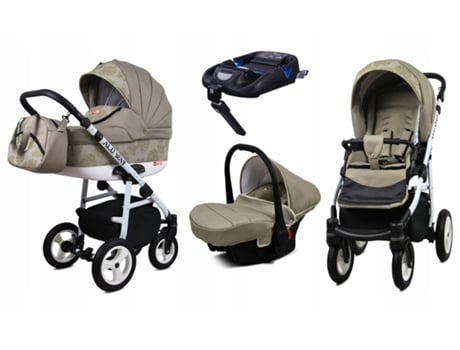 Carrinho de Bebé Multifuncional BABYLUX ALU WAY 4 EM 1 – Khaki monstera leaves - Ajustável e dobrável Construção leve em alumínio - Acessórios
