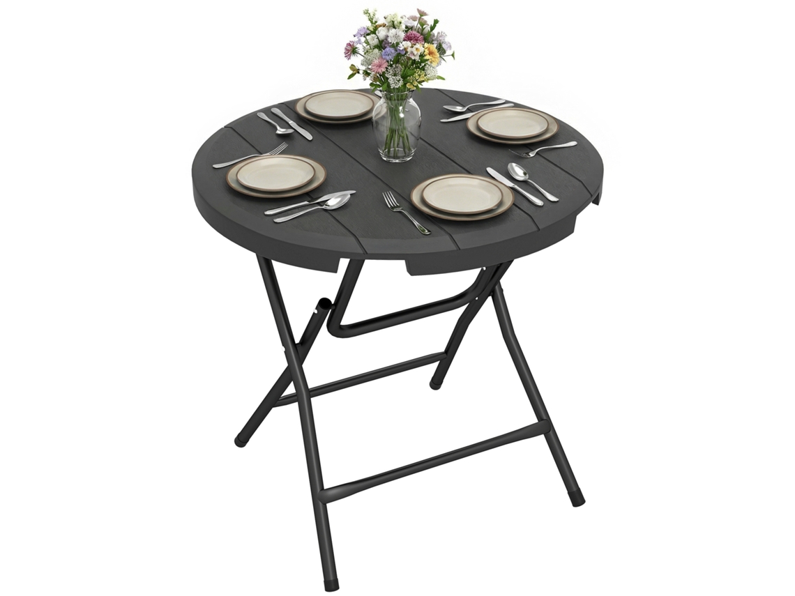 Mesa de Jardim. Redonda. Dobrável. para 4 Pessoas. Olha Madeira. Aço+plástico. Cinza Escuro. 80 X 80 X 73 Cm Ge