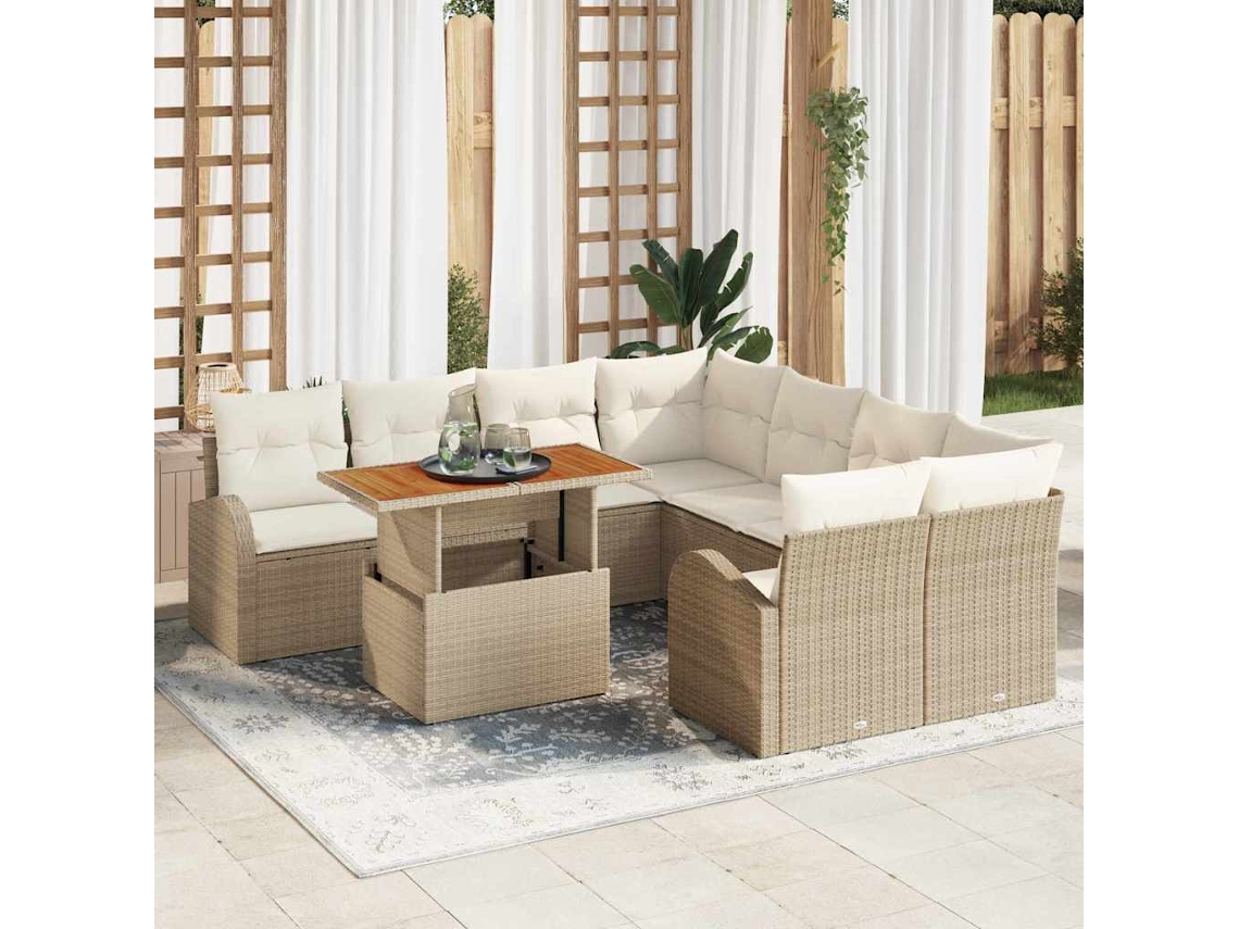 Vidaxl Conjunto De Sofá De Jardim 9 Unid. Bege Rattan Sintético