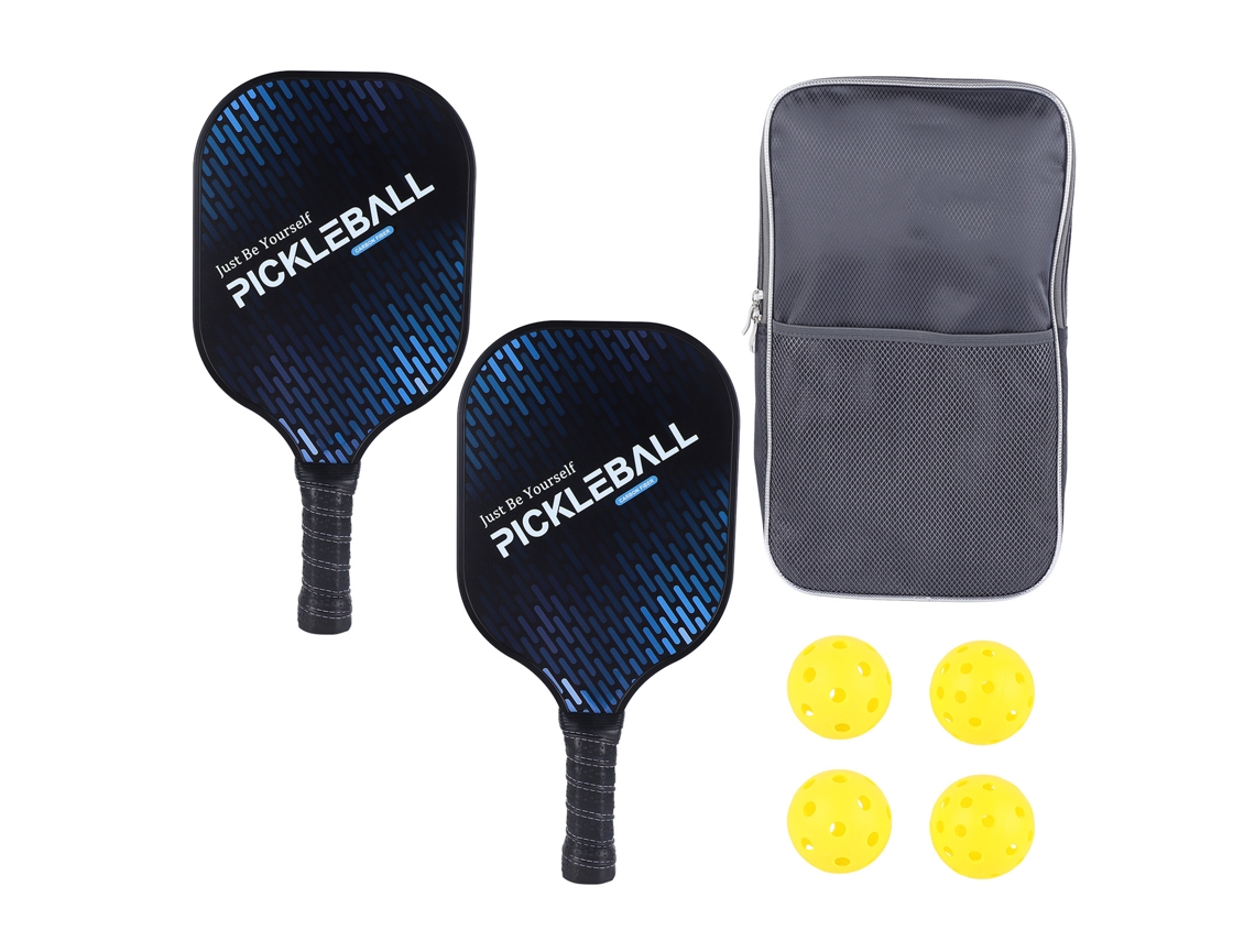 2 Palas De Pickleball De Carbono Pe, Mango Cómodo, 4 Pelotas, Equipo De Pickleball Para Exterior Y Hogar Negro Y Azul
