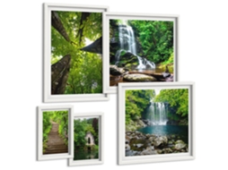 Conjunto De Pinturas Paisagens Verdes De Cachoeiras Espelharte (5 Peças)