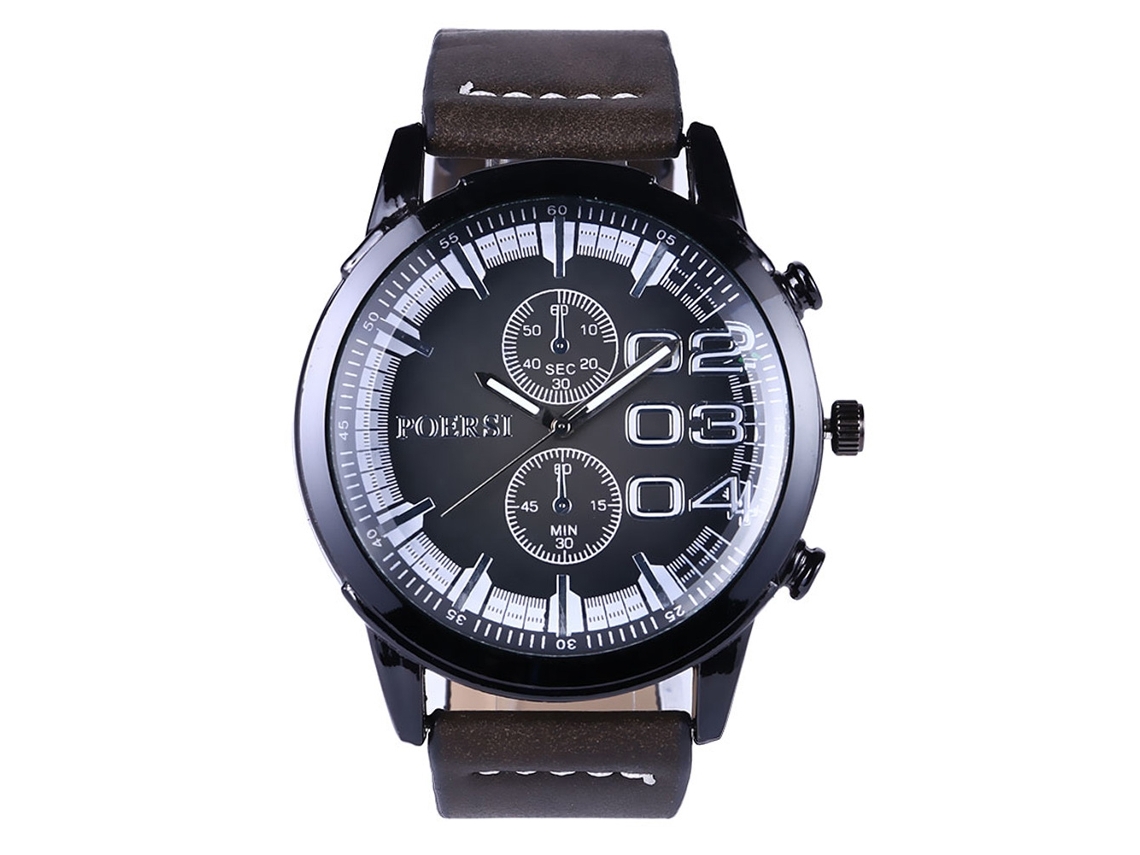 Relógio de pulso masculino Zhoulianfa, analógico, de quartzo, com pulseira de couro PU e mostrador redondo cinza.