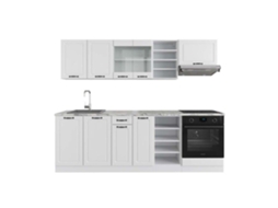 Cozinha R-Line, 240 cm sem bancada, Country branco/branco, Vicco