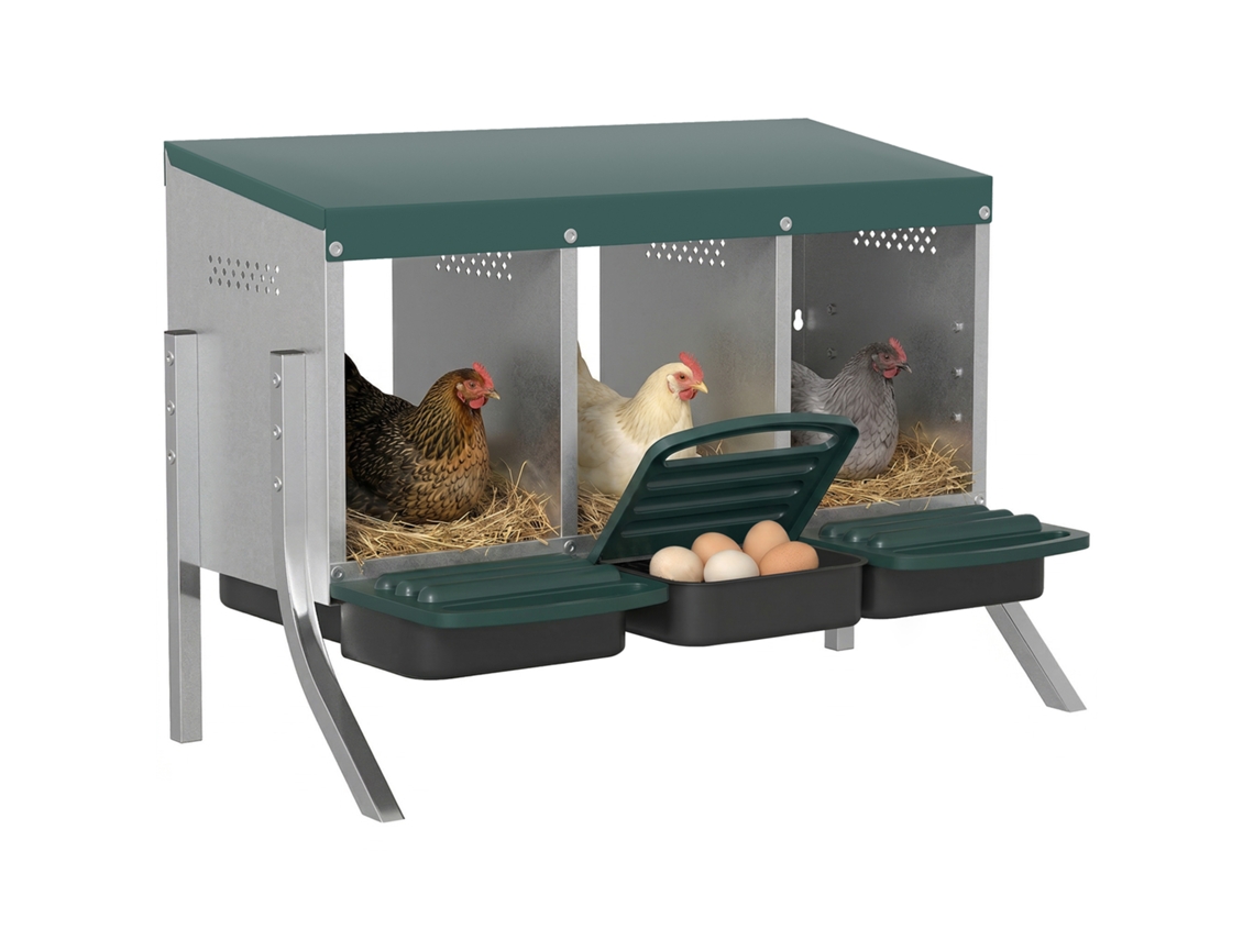Pôr Ninho para Galinhas. Ninho de Rolamento com Furos de Ventilação. 3 Compartimentos. Ninho de Galinhas para 3 Galinhas. 84 X 55 X 61 Cm. Prata Ge