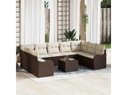 Vidaxl Conjunto De Sofá De Jardim 10 Unid. Marrom E Branco Vime Pe