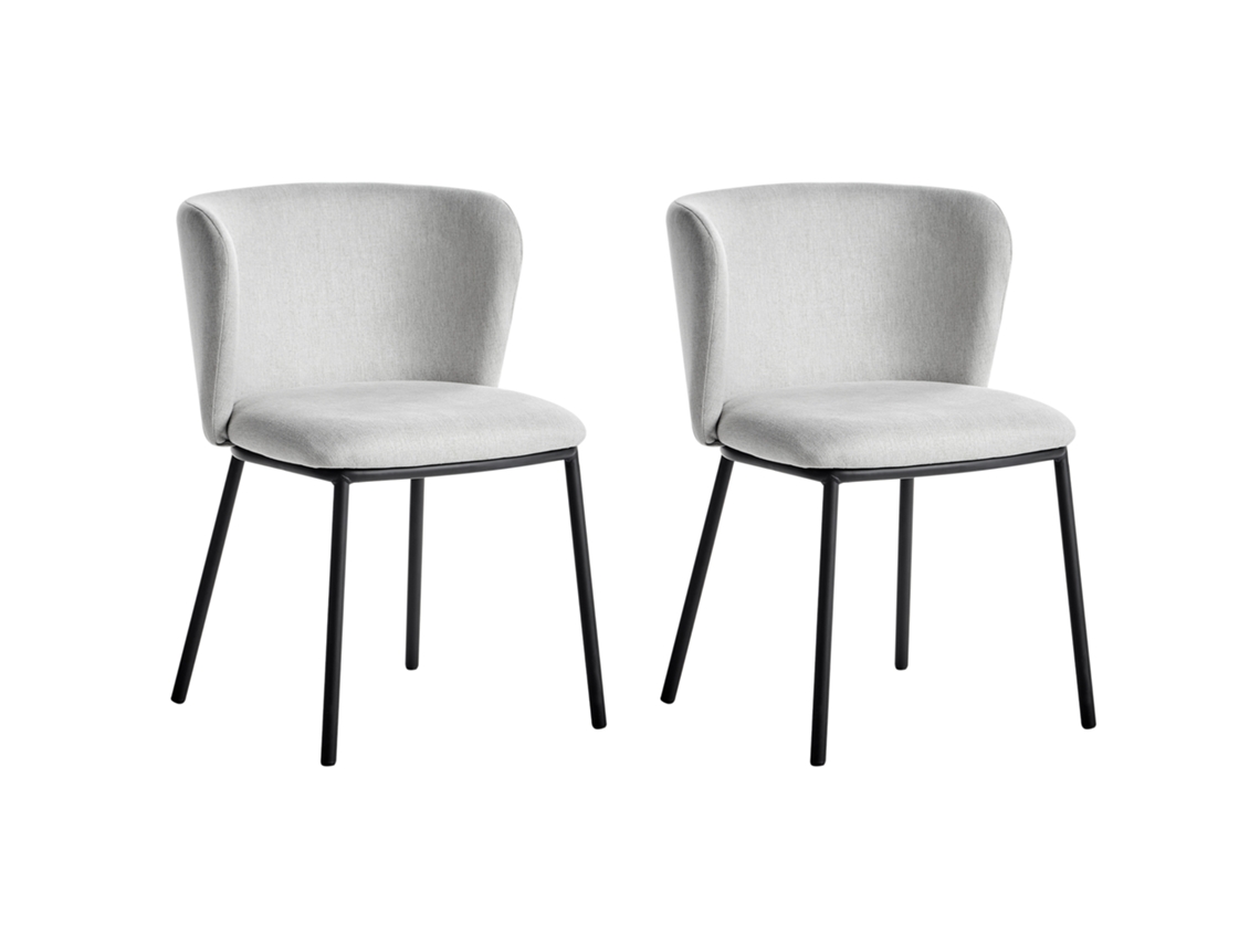 Conjunto De 2 Cadeiras De Refeição Sem Braços Beliani Mina De Tecido Cinzento Claro 48x52x75