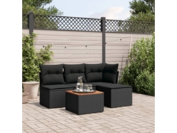 Vidaxl 5 Pcs Conjunto Sofás De Jardim Com Almofadões Vime Pe Preto
