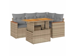 Conjunto 5 de sofás de jardim VIDAXL Bege Rattan / Vime(100 x 55 x 73 cm)