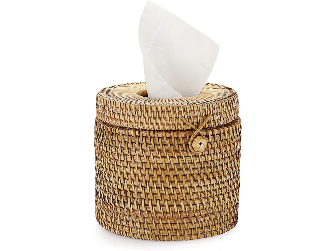 Porta-lenços De Vime, Porta-lenços Redondo, Organizador De Mesa, Adequado Para Banheiro, Sala De Estar, Quarto E Jardim.