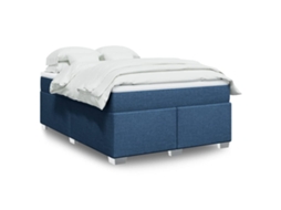 Vidaxl Cama Com Molas/colchão 140x200 Cm Tecido Azul