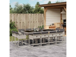 13 Pcs Conj. Jantar Jardim C/ Almofadões Vime Pe Cinza Claro Dkd Home Decor