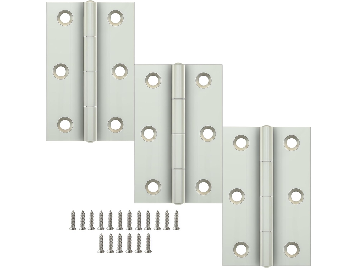 Dobradiças De Aço Inoxidável, Pacote Com 3 Unidades, Dobráveis, Para Armários, Portas E Janelas, Com Parafusos, 60x 38x