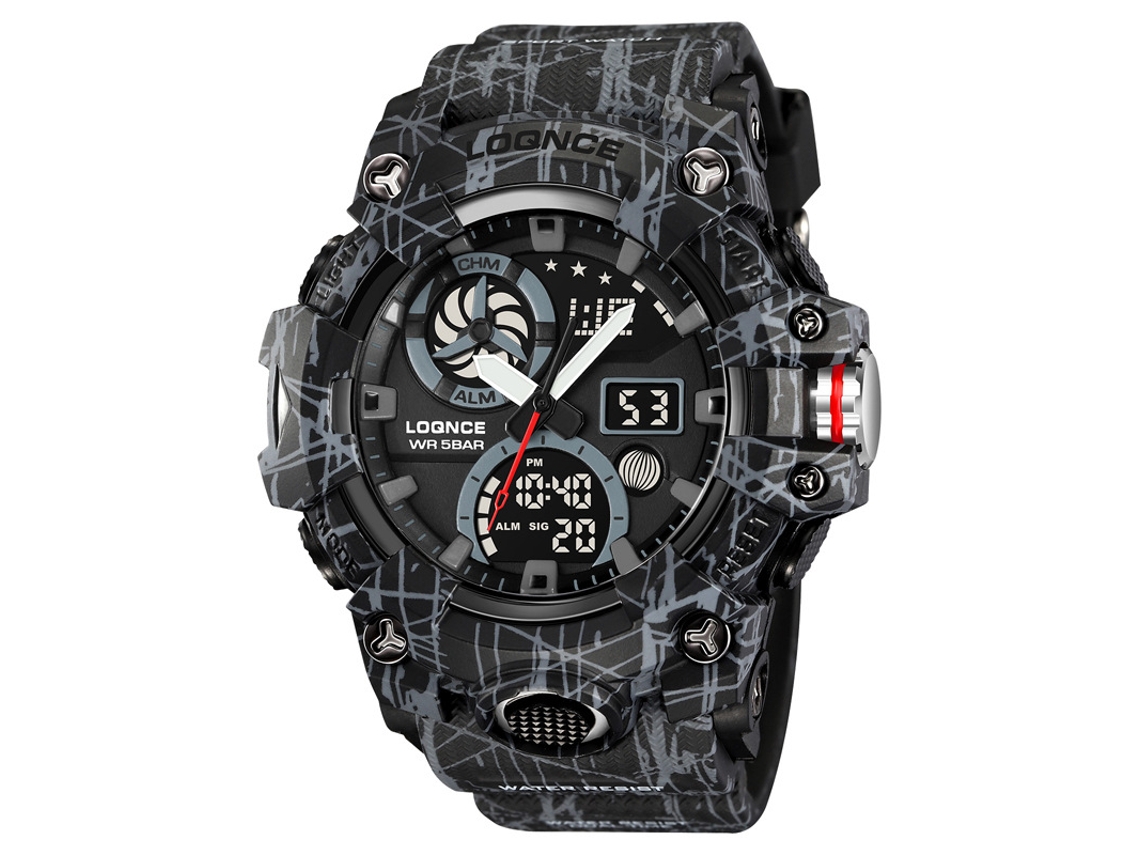 Relógio Masculino MDUG Cronógrafo Esportivo Multifuncional Luminoso e Resistente à Água com Estampa Camuflada (Preto)