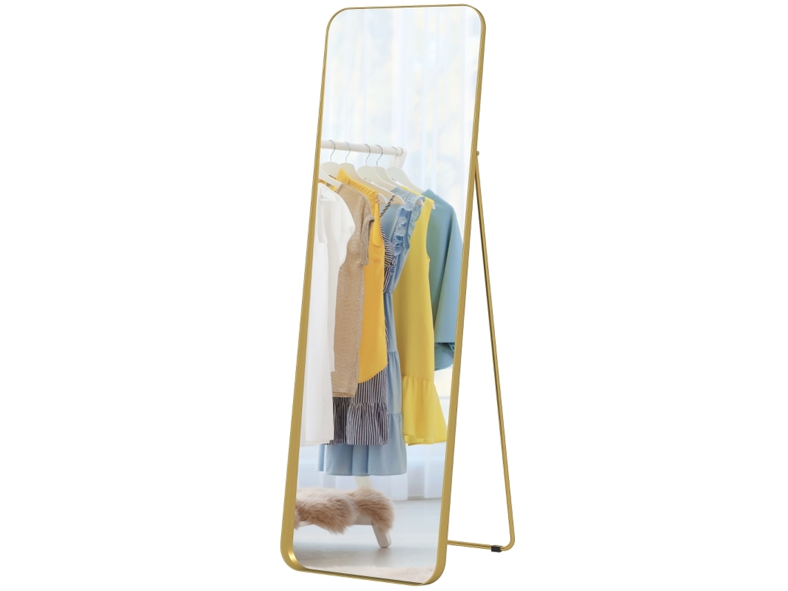 Espelho Corporal Autônomo, Inclinável, Estrutura Metálica E Mdf, 160x50cm, Dourado