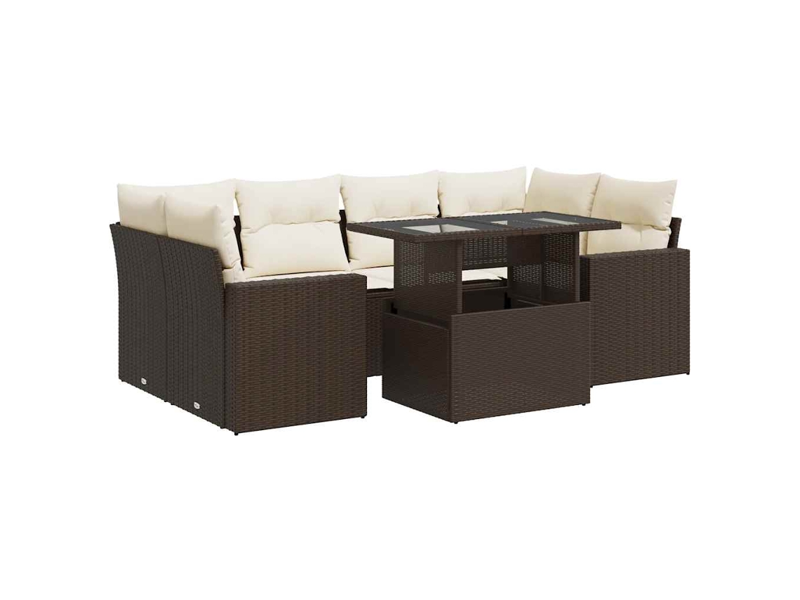 Conjunto de 7 Sofás de Jardim com Almofadões Vime Pe Castanho MAISON EXCLUSIVE (7 pcs)