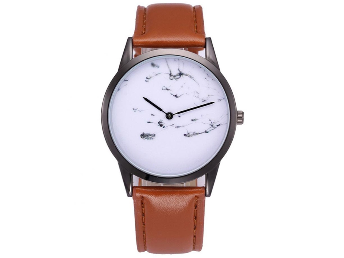 Reloj De Pulsera Analógico Con Movimiento De Cuarzo Estilo Pintura De Tinta Simple Casual Pu Marrón