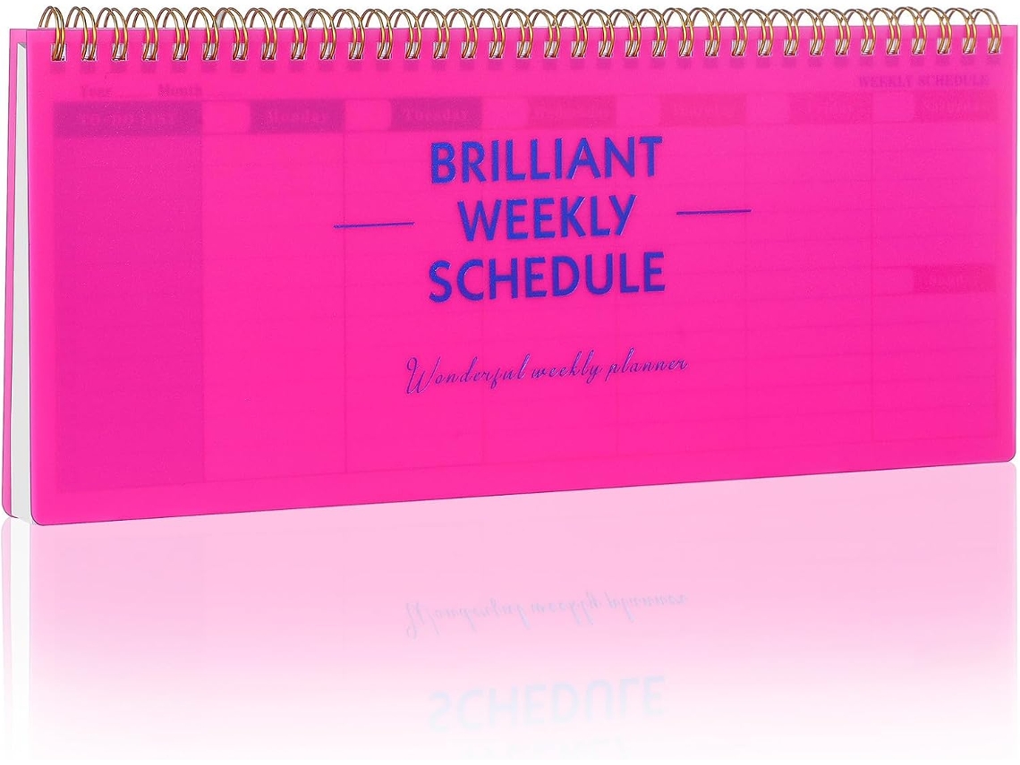 Bloco de notas semanal espiral para planejamento de tempo, com páginas lisas e organização.