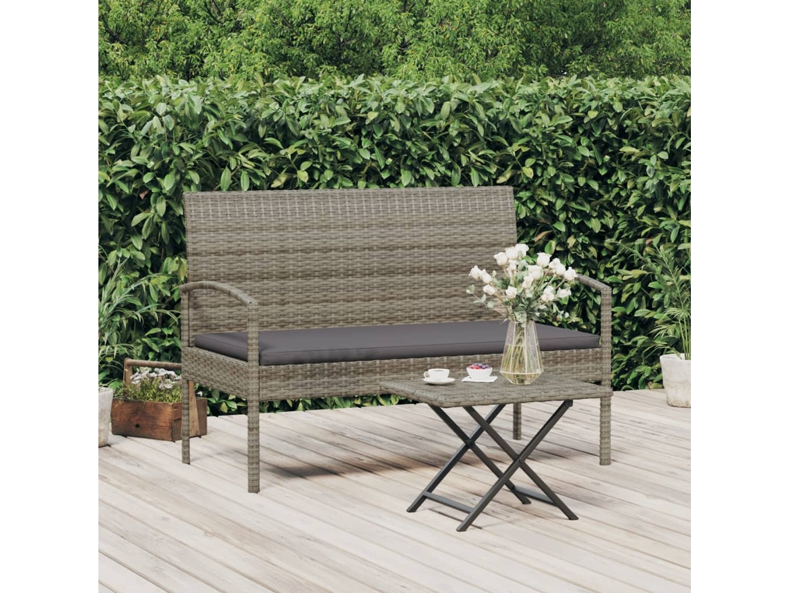 Vidaxl Banco De Jardim Com Almofadão 105 Cm Vime Pe Cinzento