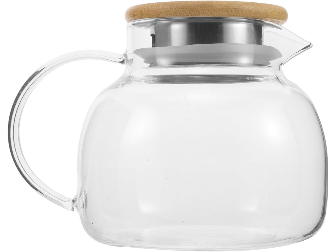 Jarra De Vidro Transparente De 1000ml Com Tampa De Bambu