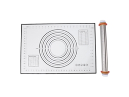 Conjunto Rolo de Aço Inoxidável e Pano de Silicone Ajustável com Escala para Massa Pizza Pasta