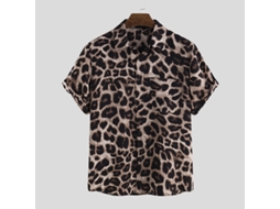 Camisa Masculina De Verão Com Estampa De Leopardo Manga Curta E Lapela Estilo Casual Com Estampa Floral Ideal Para O Verão Havaiano