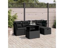 Vidaxl 6 Pcs Conjunto Sofás De Jardim C/ Almofadões Vime Pe Preto