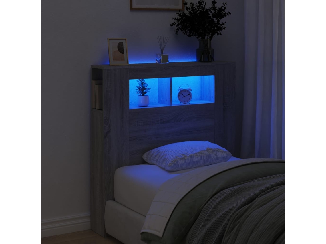 Vidaxl Cabeceira C/ Leds 100x18,5x103,5 Cm Sonoma Cinzento