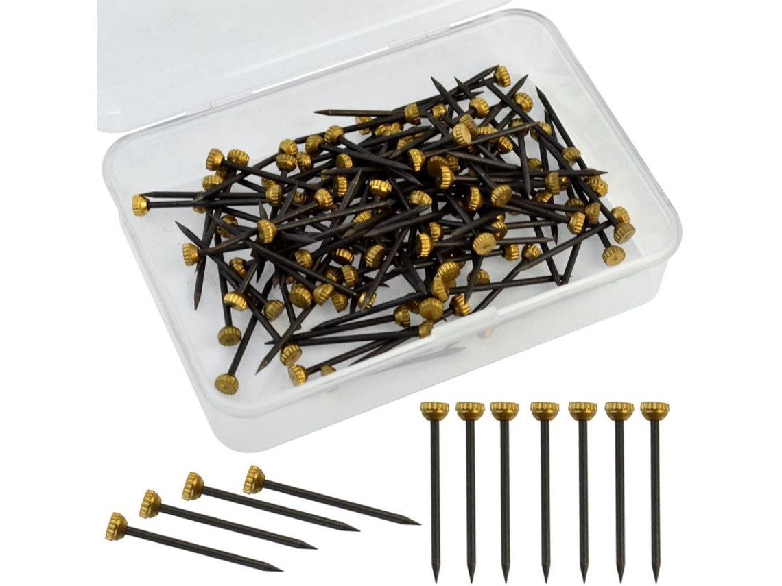 Pacote Com 120 Unidades De Pregos Fixação Cabeça Latão Para Pendurar Quadros E Molduras Em Drywall. Aço Parafuso Preto Suportes. -aquaforja