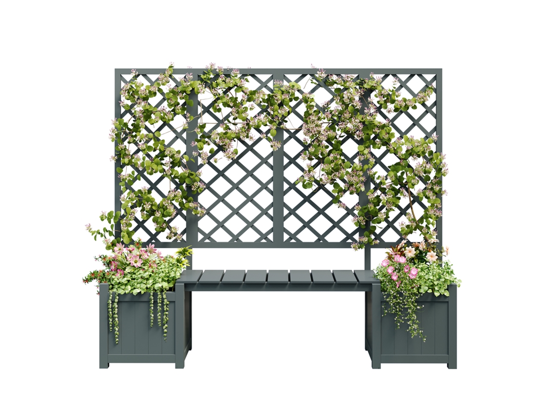 Vaso de Plantas com Treliça para Suporte,espaço Amplo,vaso para Jardim e Terraço em Pinho Cinza Sólido com Assento ORBITRA COMMERCE
