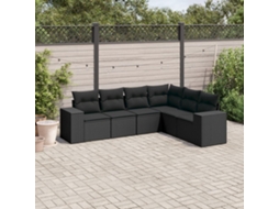 Jogo de Sofá Jardim 6 Peças C/ Almofadões Vime Pe Preto Dkd Home Decor