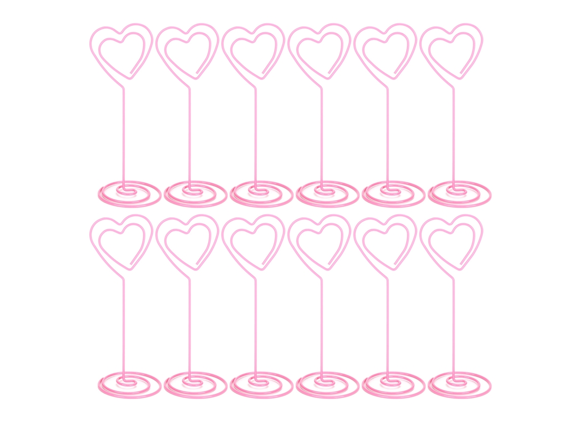 12 Clips De Cartão De Visita Com Base De Coração Rosa Metálico Para Escritório