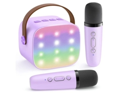 Mini máquina de karaokê portátil Yizhood com microfones Bluetooth duplos e alto-falante para festa de aniversário infantil, roxo