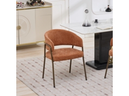 Cadeira Jantar Moderna Chenille Braços Latão Antigo Laranja