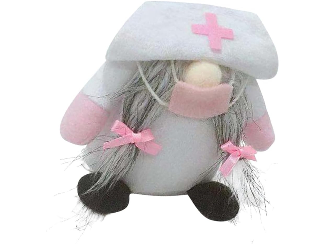 Boneca Gnomo Enfermeira Rosa Em Tecido E Algodão, Para Casa E Festas