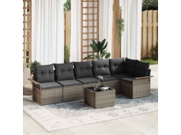 Vidaxl Conjunto De Sofá De Jardim 7 Unid. Cinzeto Vime Pe
