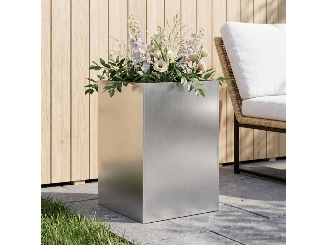 Vidaxl Vaso De Jardim Prateado 50 X 50 X 75 Cm Aço Inoxidável