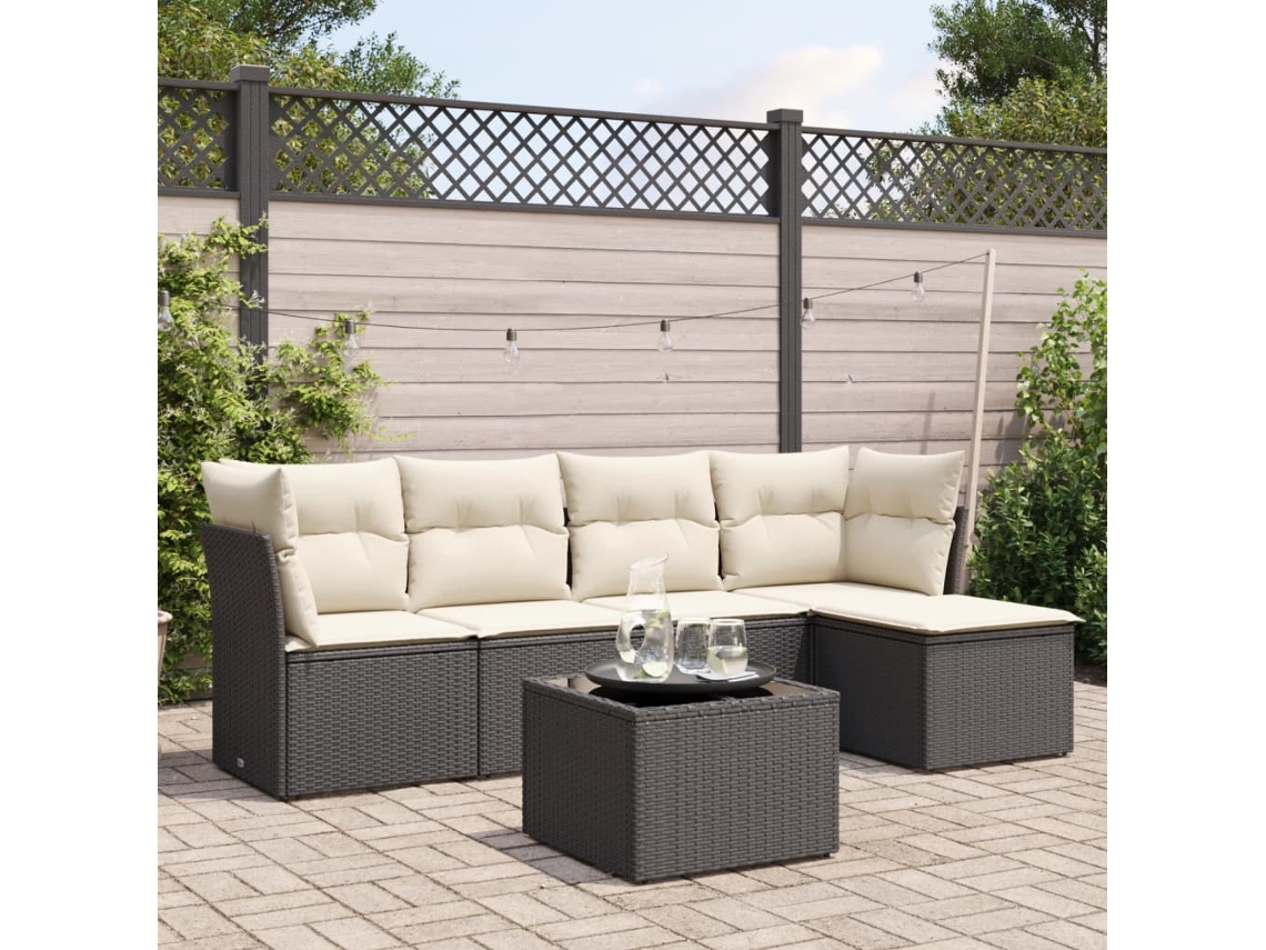 Jogo de Sofá Jardim 6 Peças C/ Almofadões Vime Pe Preto Dkd Home Decor