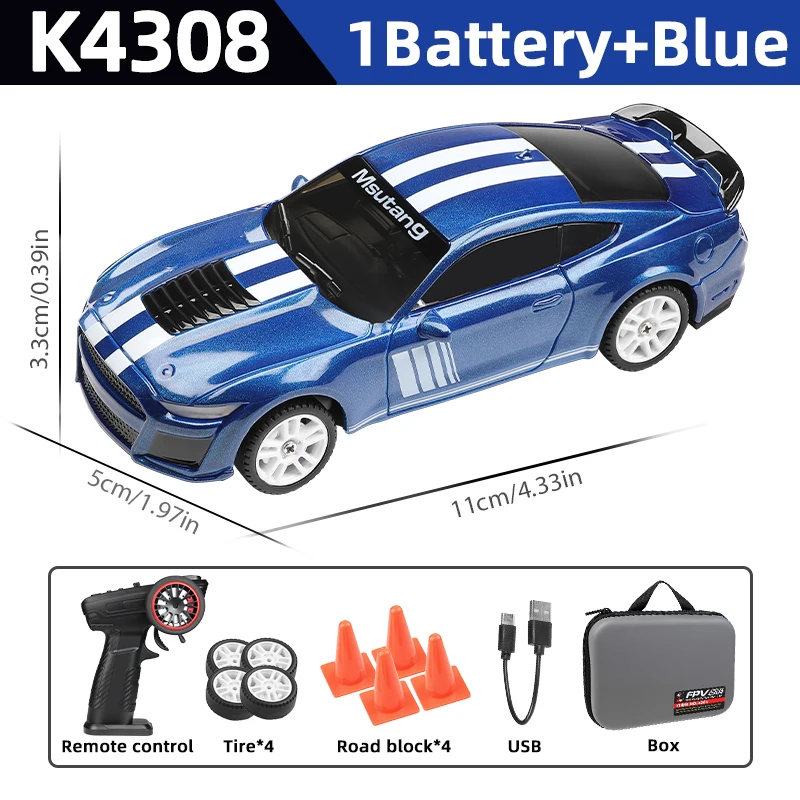 (azul)1:43, 2.4g Rc Drift Racing Com Luz Led, 4 Drives Giroscópio Alta Velocidade Rtr Rc Carro Brinquedo