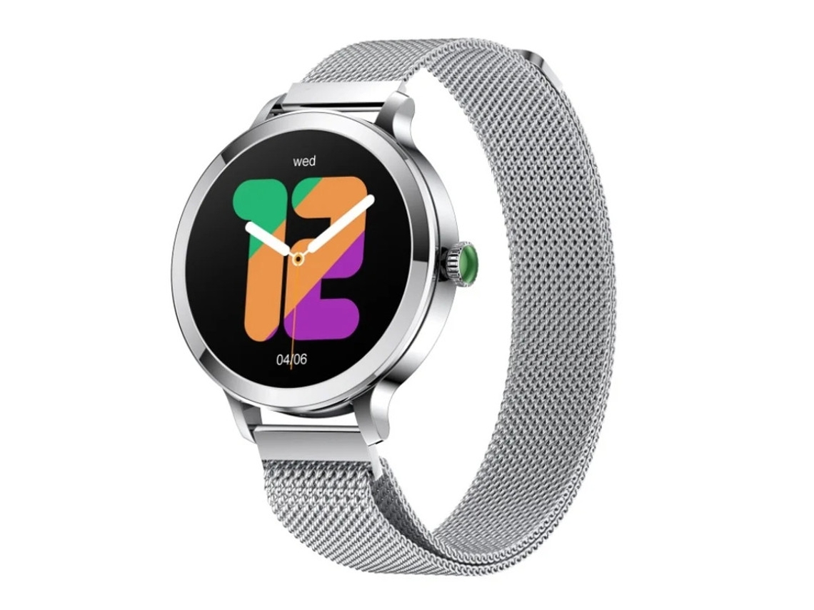 Smartwatch feminino com tela AMOLED de 1,106 polegadas, compatível com Android e iOS, à prova d'água, IP68 e rastreador.