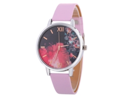 Relógio Casual Feminino de Moda Coreana Pulseira de Couro Quartzo Rosa