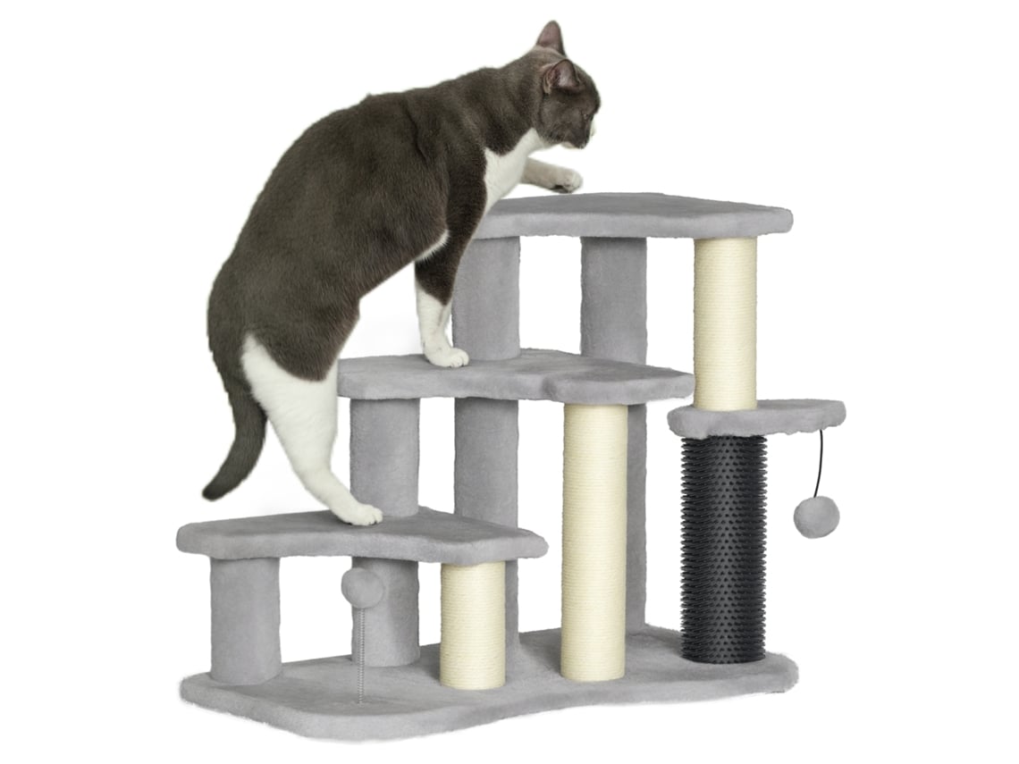 Árvore para Gatos com Arranhador, 50 Cm de Altura, com Plataformas de Pelúcia e Bolas, para Gatos com Menos de 5 Kg, Cinza Claro. ESSÊNCIACASA