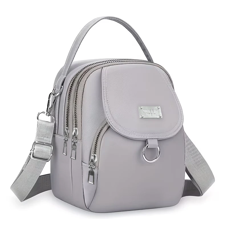 (bj1062 Cinza) Bolsa Transversal Conversível E Leve, Cor Sólida, Material De Nylon Leve.