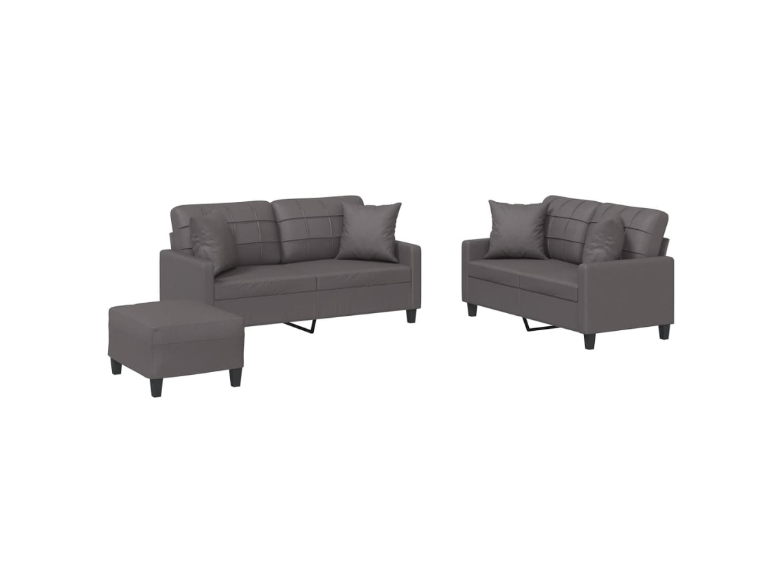3 Pcs Conjunto de Sofás com Almofadas Couro Artificial Cinzento MAISON EXCLUSIVE