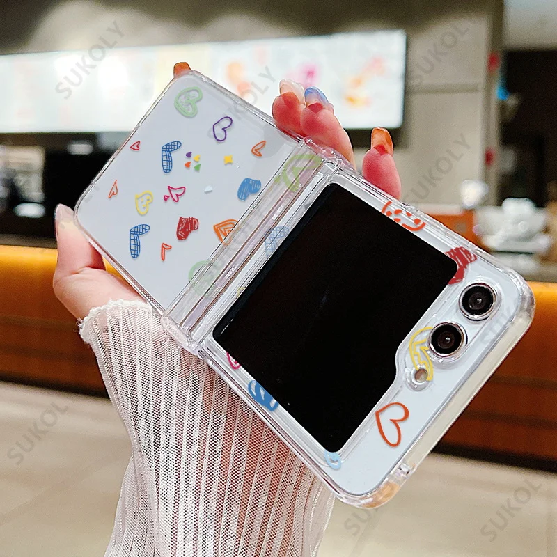 ((a119)samsung Z Flip3) Capa Dobrável Transparente À Prova De Choque Com Estampa De Coração Da Samsung Em Pc
