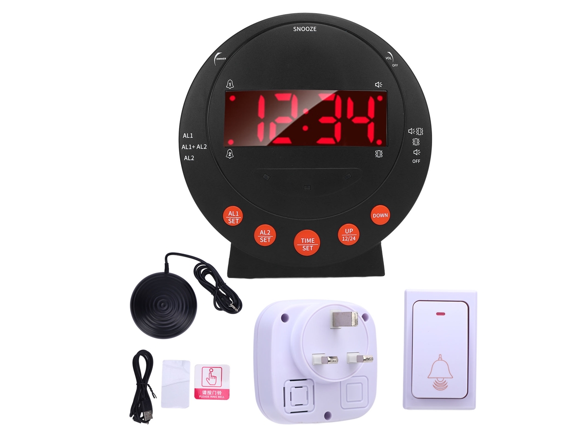 Relógio De Alarme Extra Alto Com Vibrador De Cama, Tela Led 3.74 Polegadas, Plugue Uk